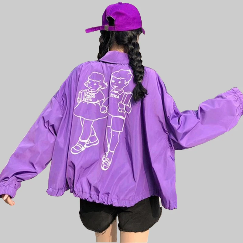 

Autumn Bomber Jacket Women Long Sleeve Print Coat Harajuku Streetwear Outerwear Casual Women Jackets Oversized Spring Coats