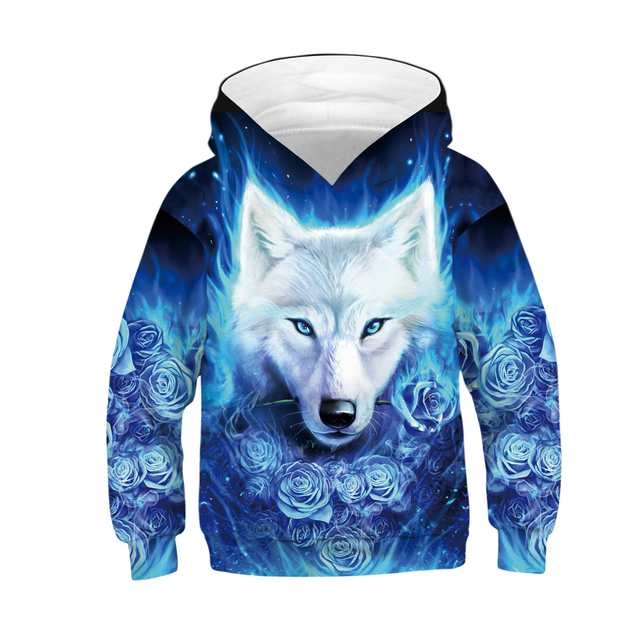 Size Teens Boy Hoodies Autumn 3D Print Lion And Wolf Teenagers Sweatshirt for Boy Christmas Gift Children Coat Kids Clothes