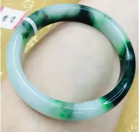 Send A certificate natural Jadeite bracelets carved dark green 54-61mm two-color female jade bracelet jewelry gifts - Цвет камня: 58mm-60mm