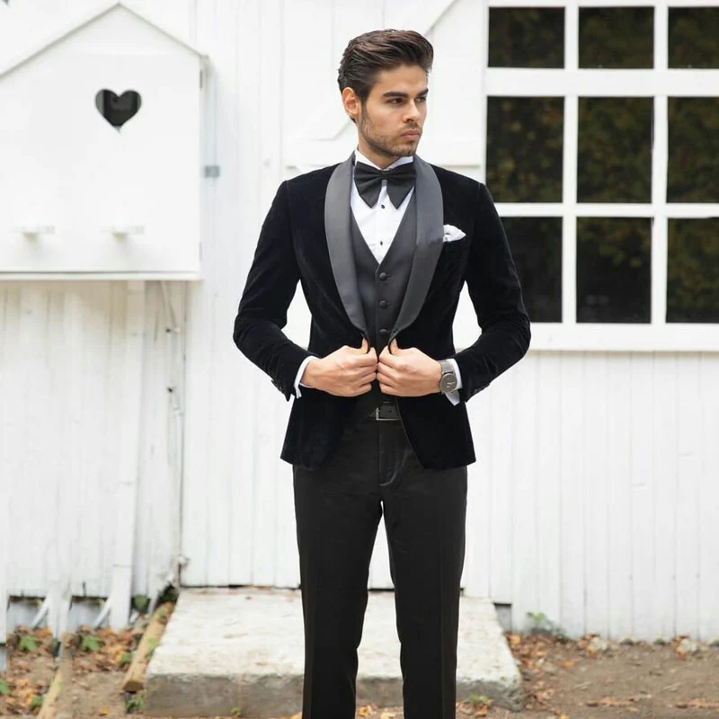 Latest Coat Pants Design Black Velvet Men Suits For Wedding Smoking  Groom Tuxedo Terno Masculino 3Piece Costume Mariage Homme