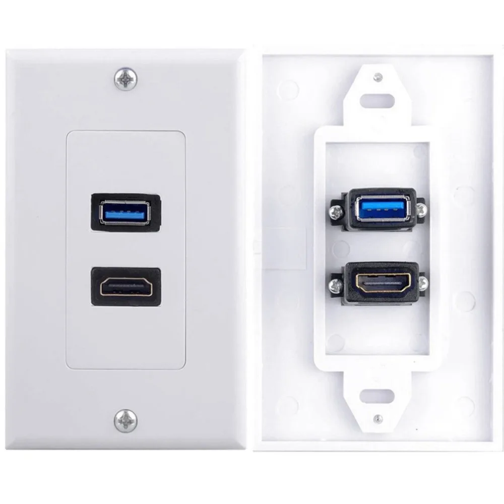 1 х 2 порта USB 3,0 Женский настенный Лицевая панель розетка удлинитель белый