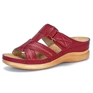 New Summer Women Sandals 3 Color Stitching Sandals Ladies Open Toe Casual Shoes Platform Wedge Slides Beach Women Shoes - Цвет: Wine Red D