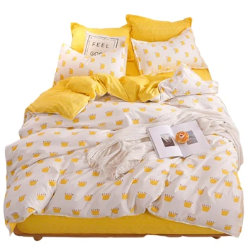 

Bedding Yellow Single Bed Set Reactive Printed Simple Double Bed Sheet Queen Bed Linen King Size Bedding
