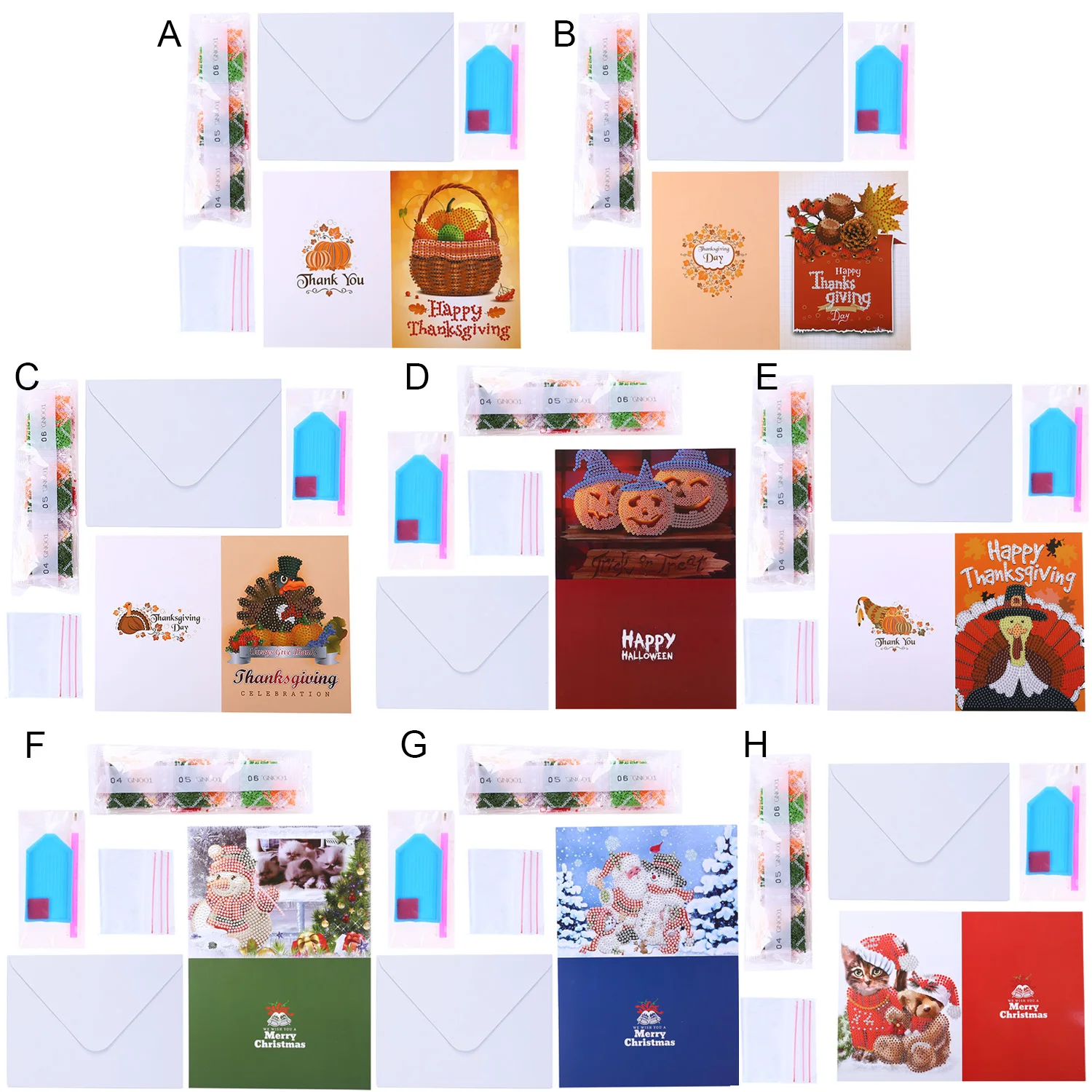 

Behogar 5D DIY Diamond Embroidery Painting Christmas Thanksgiving Greeting Card Paper Craft Postcards with Tools Envelope