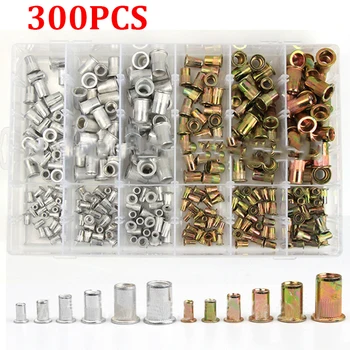 

300pcs Zinc Plated Rivetnuts Blind Set Nutserts Threaded Insert Nutsert Cap Flat Head Rivet Nuts Carbon Steel M3 M4 M5 M6 M8 M10