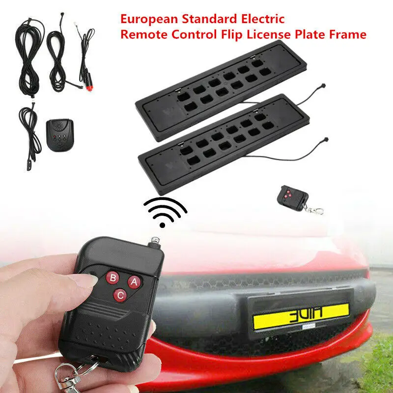 2pcs Car Eu Standard Flip License Plate Frame Flipper Electric License