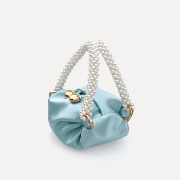 

Personality Pearl Wrist Dumpling Bag NEW 2020 Women Bag Korea Candy Color Fashion Mini Handbag Package Casual Portable Clutch