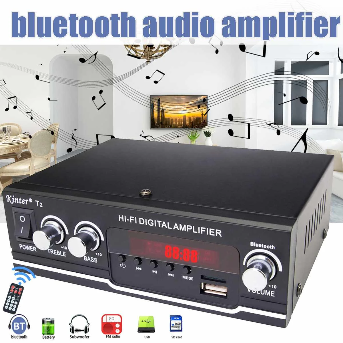 2 CH bluetooth Мини HIFI аудио домашний кинотеатр усилители автомобиля стерео аудио усилитель мощности Усилитель USB FM SD FM радио аудио усилители