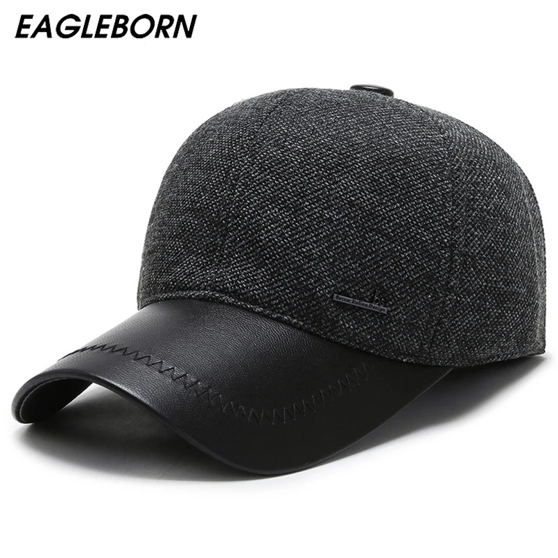 Мужские бейсболки из искусственной кожи EAGLEBRON, регулируемая зимняя шапка, утолщенная флисовая Кепка, Лоскутная бейсболка для мужчин