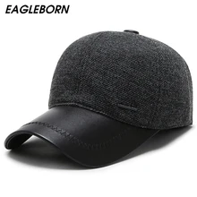 Мужские бейсболки из искусственной кожи EAGLEBRON, регулируемая зимняя шапка, утолщенная флисовая Кепка, Лоскутная бейсболка для мужчин