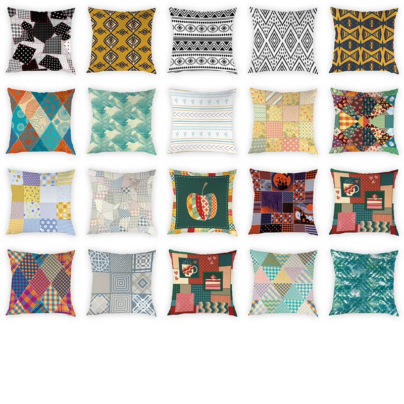 

Geometric Patterns Cushion Cover Stripe Pillow Cases Sofa Bedroom Decorative Sofa Covers Peach Skin Home Decor 45x45cm