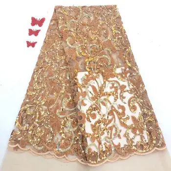 

2019 Latest Velvet sequined lace fabric French Nigerian Lace Fabrics High Quality sequin African Lace Fabric Wedding