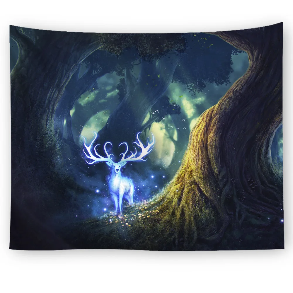 Mysterious Door Of Tree Tapestry Wall Hanging Psychedelic Forest Scenic Mushroom Elk Hippie Mandala Wall Carpet Decor Tapestries - Цвет: 02