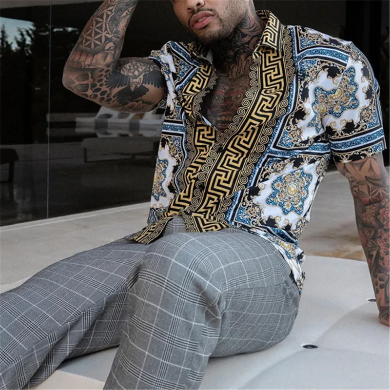 Autumn Man Vintage Shirt 2020 Mens Ethnic Printed Lapel Short Sleeve Slim Shirts Hawaiian Harajuku Men Shirts Chemise Homme Autumn Man Vintage Shirt 2020 Mens Ethnic Printed Lapel Short Sleeve Slim Shirts Hawaiian Harajuku Men Shirts Chemise Homme