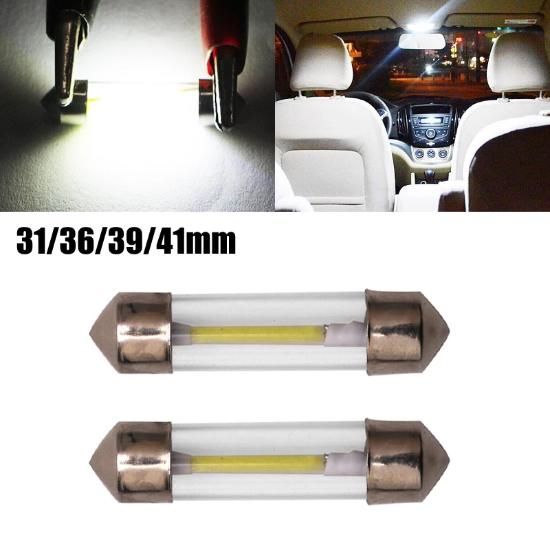 2pcs C5W COB LED Bulbs 41mm 39mm 36mm 31mm Car Interior Festoon Dome Reading Light Source Lights White Side License Plate Lamp | Автомобили