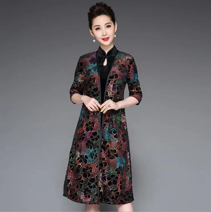autumn and winter new velvet two-piece mother dress