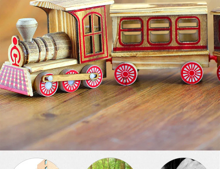 Горячая деревянный трехсекционный поезд винтажная деревянная детская развивающая модель игрушка креативное ремесло Подарочное украшение