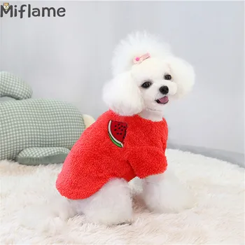 

Miflame Dog Solid Color Warm Fleece Hoodies Teddy Winter Clothes Cat Sweater With Fruit Embroidery Puppy Clothes Pet Supplies