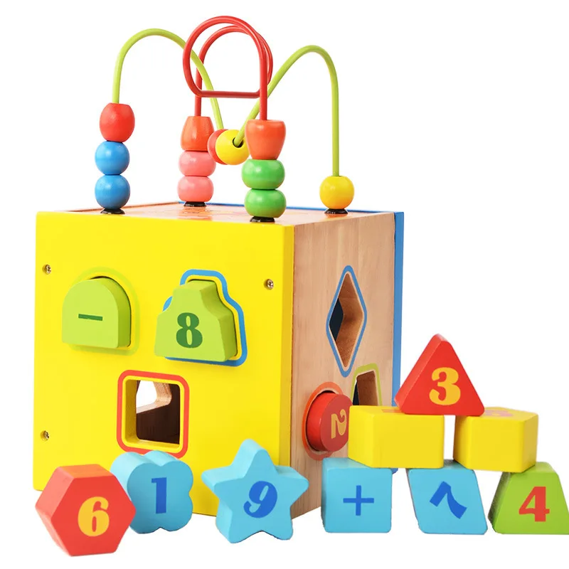 

Wooden Toys 12 Hole Bead-stringing Toy Intelligence Box Color Cognitive Stereo Geometric Shapes Alignment Bead-stringing Toy Bui