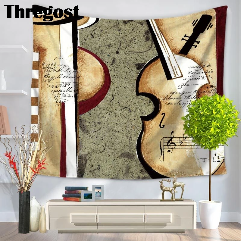 Thregost винтажная скрипка с принтом настенный гобелен висячий Boho Decoracion для колледжа в общежитии тканый прямоугольный настенный гобелен из ткани