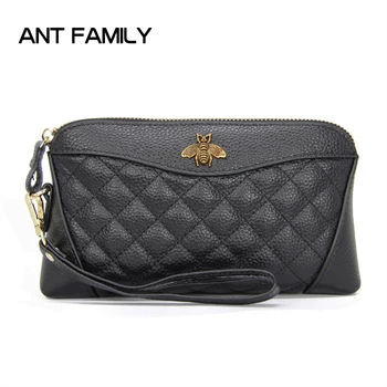 

New Genuine Leather Women Wallet Fashion bee Zippers Bag Long Coin Purse Luxury Brand Female Clutch Ladies Big Capacity Wallets