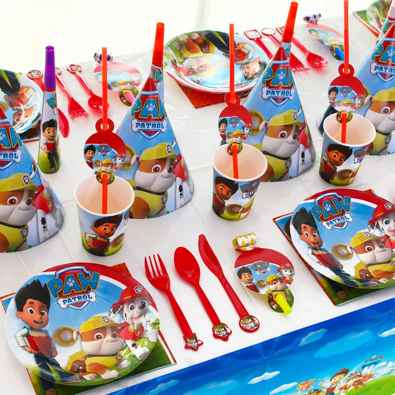 Paw Patrol посуда для вечеринки в честь Дня Рождения Костюм праздничные принадлежности чашки тарелка ложка набор деятельности события