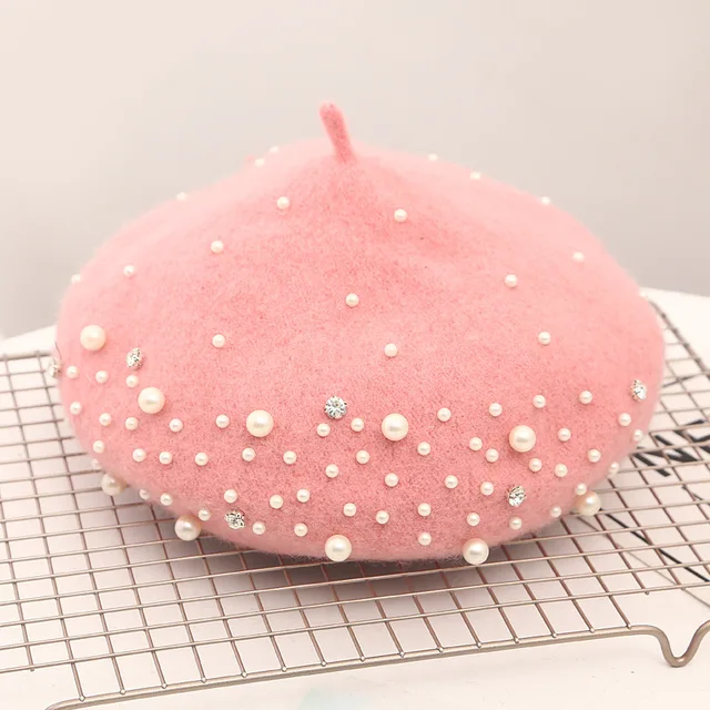 Pearl Beret Hat for Women Cashmere 