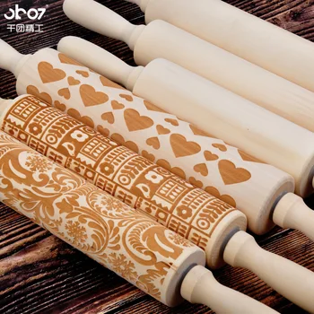 

Snow Flower Wooden Rolling Pin FlourEmbossed 3D Bar Cooking Baking Cookies Biscuit
