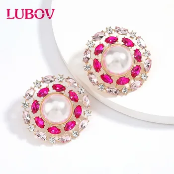 

LUBOV Europe And America Inlaid Diamond Pearl Stud Earrings Hypoallergenic Moon Earrings Bijoux Acier Inoxydable Femme