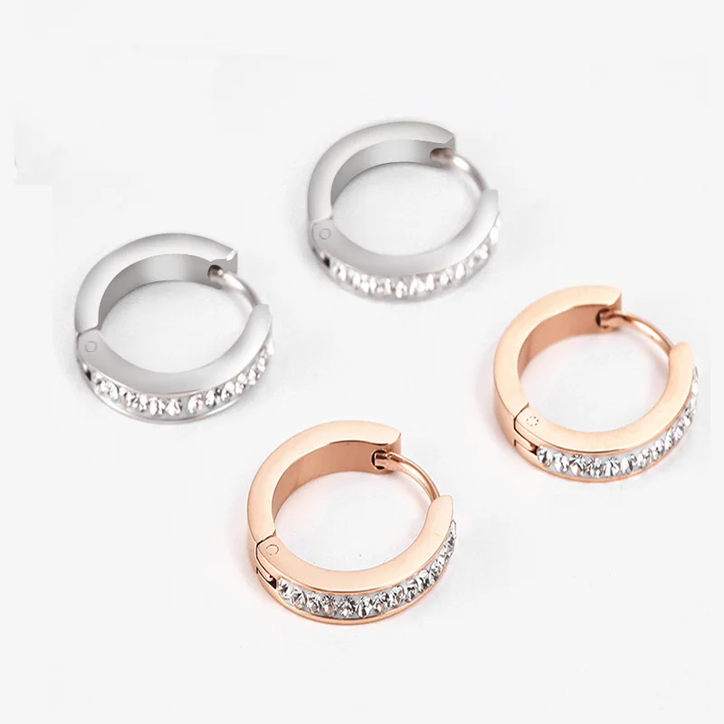 OUFEI серьги-кольца для женщин розовое золото круглые серьги со стразами милые модные серьги из нержавеющей стали Роскошные корейские ювелирные изделия