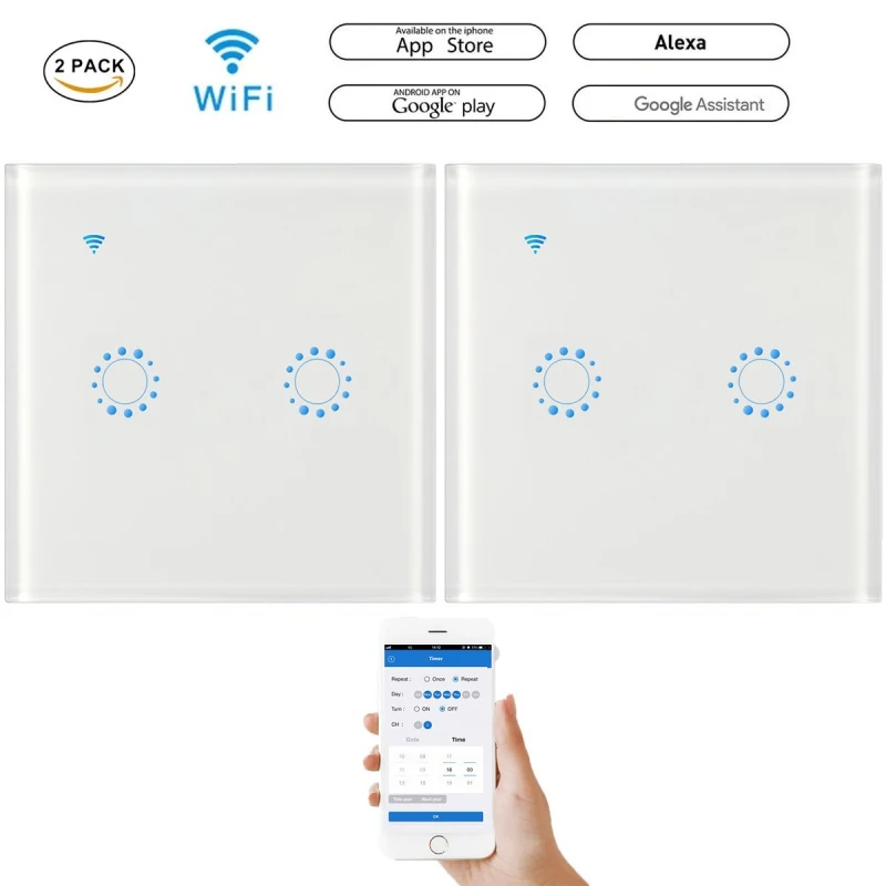 Сенсорный выключатель Smart Panel Wall 1/2/3 Gang светильник US / EU Standard Work Alexa Google Home Control