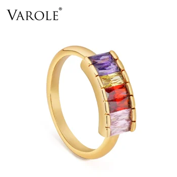 

VAROLE Summer Color Crystal Ring Gold Color Knuckle Rings For Women Fashion Jewelry Party Anillos