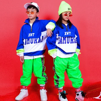 

Hip Hop Costumes Kids Street Dance Performance Clothing Child Fluorescent Pants Girls Boys Jazz Stage Wear Modern Outfit DN4619