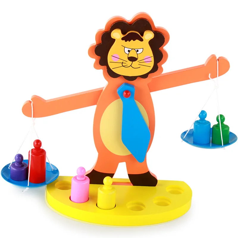 [Забавный] Мультяшные деревянные весы со львом, весы, маятник для раннего обучения, развивающие игрушки, детские математические игрушки, подарок