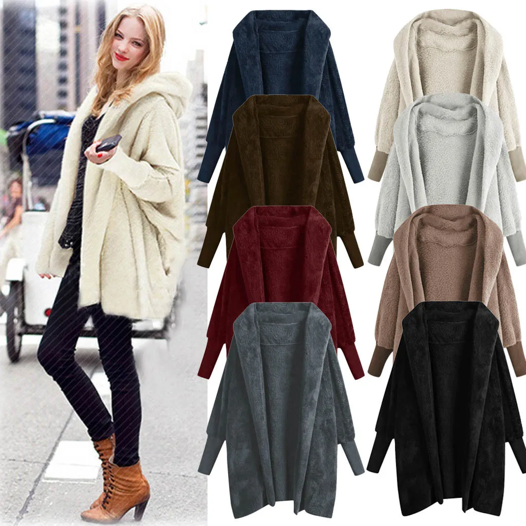 Hooded Sweatshirt Coat Winter Warm Plush Pockets Jacket Women Cotton Fleece Coat Solid Outwear Thick Coat Female chaqueta mujer