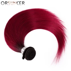 ORSUNCER Ombre Red Dark Root Hair Bundles Deal Straight Peruvian T1B/Bug Human Hair Extension Non-Remy Ombre Hair Medium Ratio