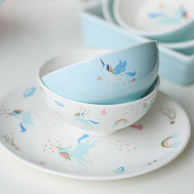 

1pc Unicorn Ceramic Dinner Bowl Dish Plates Baking Tray Porcelain Tableware Food Container Dinnerware Set Crockery