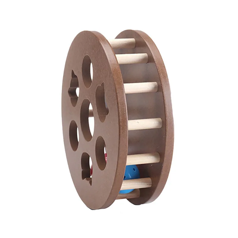 Pet Toy Wheel Shape Wood with Ball Interactive Squeak Roll Toy for Dogs Cats 1 Pcs