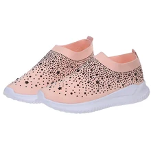 Новые кроссовки со стразами; женские ботильоны; лоферы на плоской подошве; Повседневная дышащая обувь без застежки; MV66