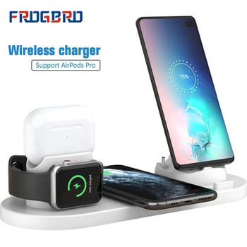 

10W Qi Wireless Charger Dock for IPhone Huawei 6 In 1 USB Fast Induction Charging Stand Station for Apple Watch AirPods Pro