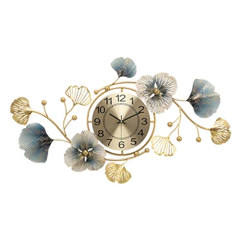 

New chinese style creative clocks and watches ginkgo leaf art atmosphere wall clock handmade iron silent clock decoration