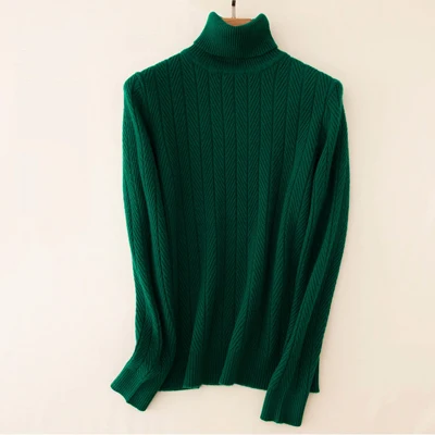 New Winter Thick Warm Jacquard Turtleneck Cashmere Sweater Women Solid Long Sleeve Pullover Sweater Khaki Beige Black Green - Цвет: Dark Green