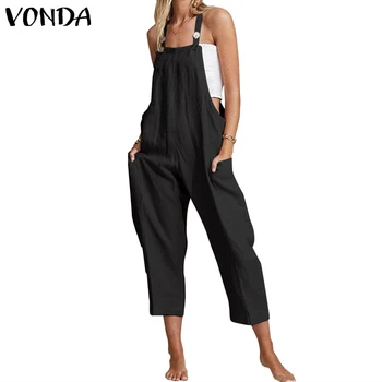 

VONDA 2020 Summer Playsuits Casual Sexy Sleeveless Off Shoulder Wide Pants Bohemian Solid Color Rompers Womens Jumpsuits 5XL