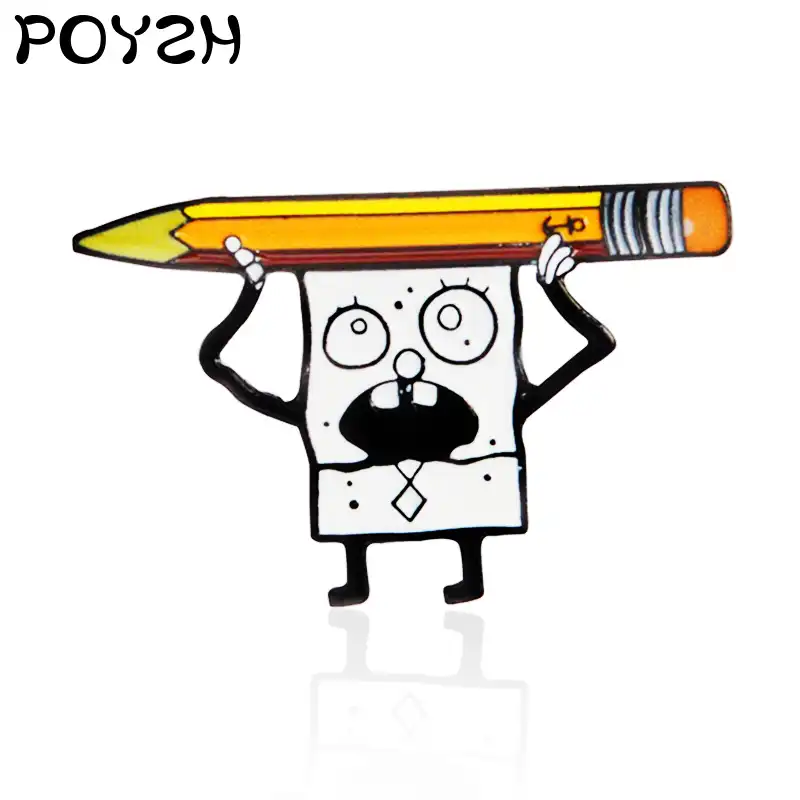 Broche Bob En Eponge Blanche Pour Bebe Scene Animee Porte Crayon Epingle A Revers Haut En Alliage Bijoux Badge Cadeaux Pour Enfants Aliexpress