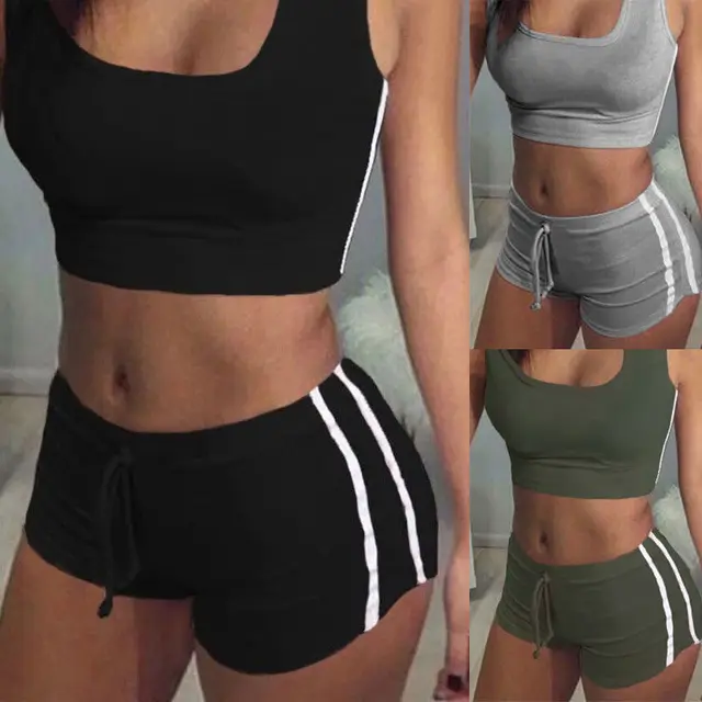 Sexy Women 2PCS Yoga Set Female Sleeveless Tank Top Bra Fitness Shorts Running Gym Sports Clothes Suit 2