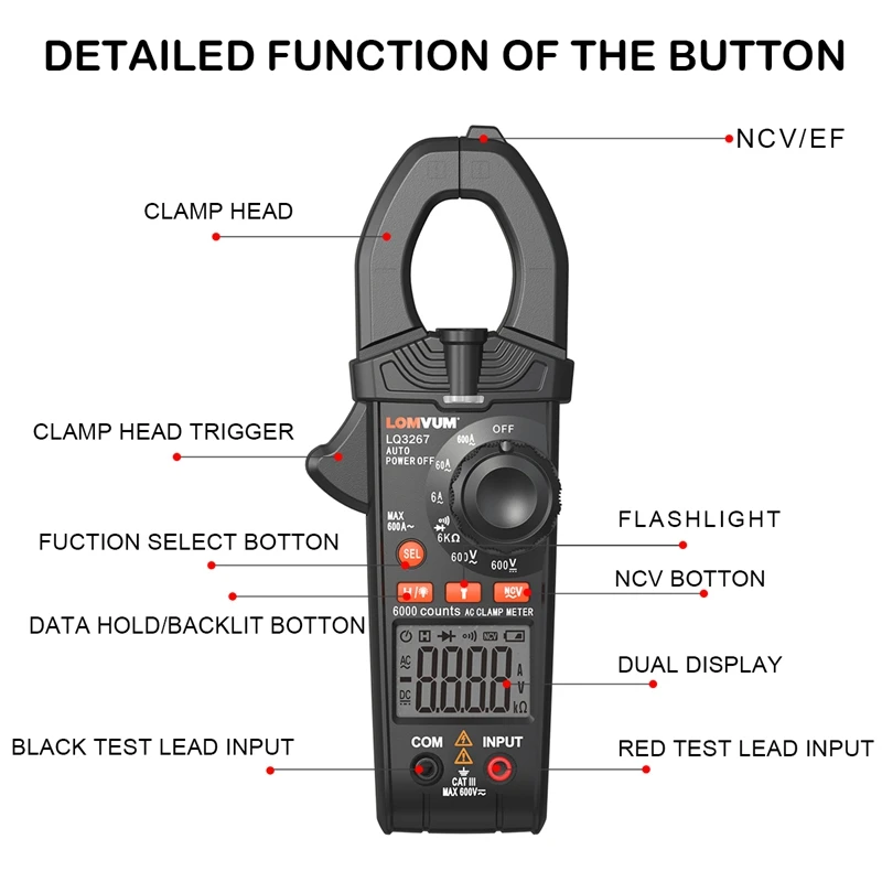 LOMVUM 600A мини-клещи AC/DC мультиметр цифровые клещи NCV ток тестер зажим для амперметра Авто мультиметр измерения