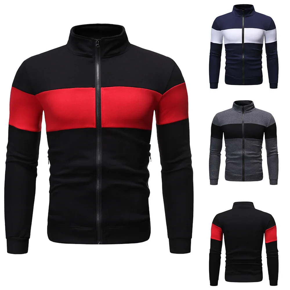 

New Men's Winter Zip Up Slim Fit Stand Collar Shoulder Ruched Jacket Tops Long Sleeve Casual Coat Outerwear Fleece Jacket