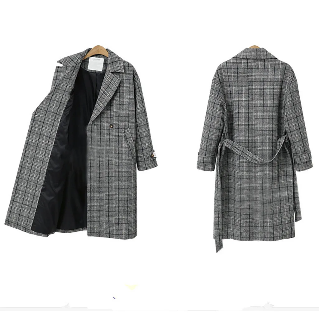 Women Jacket Fashion Woman Plus Size Fashion Women Plaid Double-Breasted Buttoning Long Sleeve Jacket Coat Overcoat#40
