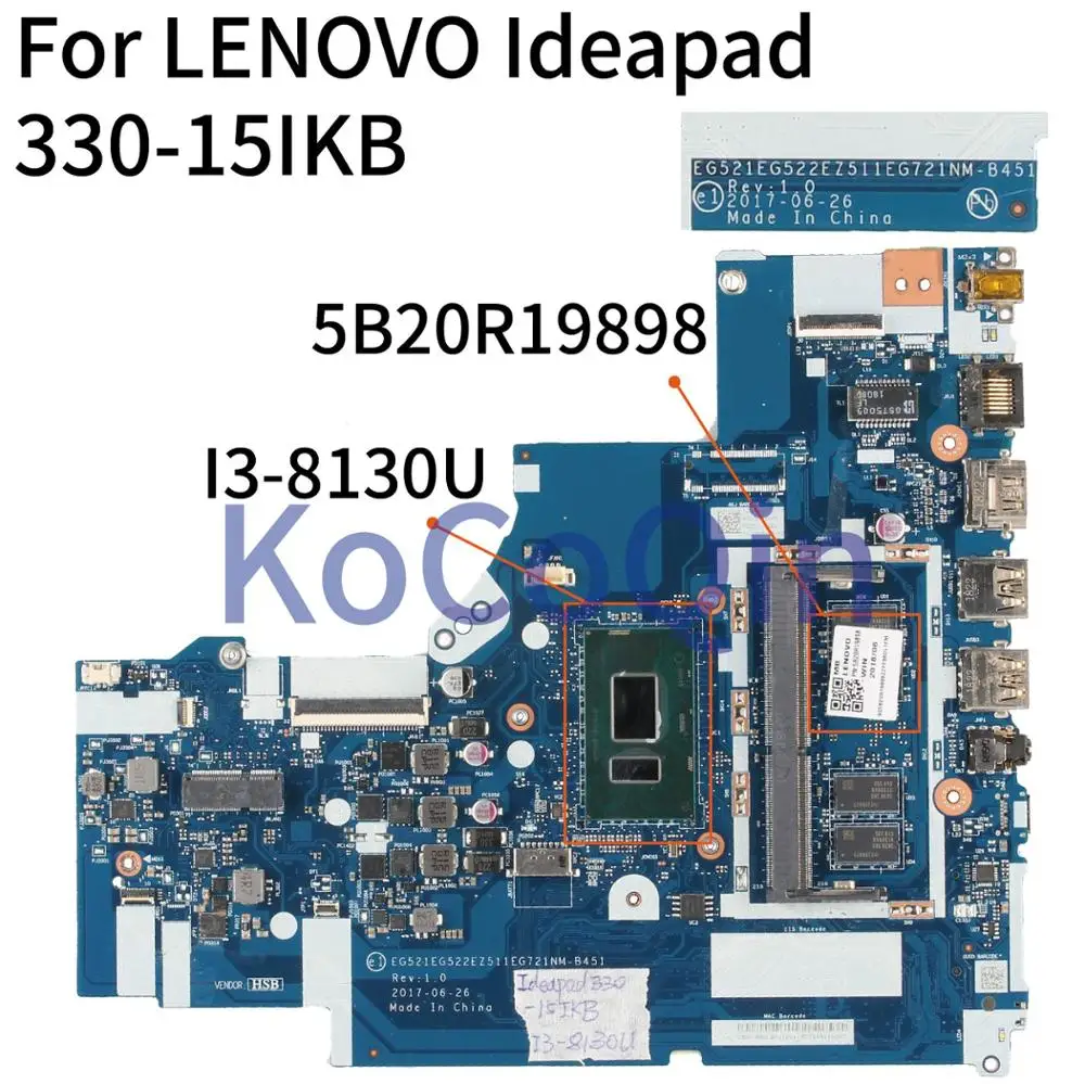 remarkable KoCoQin Laptop motherboard For LENOVO Ideapad 330-15IKB Core SR3W0 I3-8130U Mainboard 5B20R19898 NM