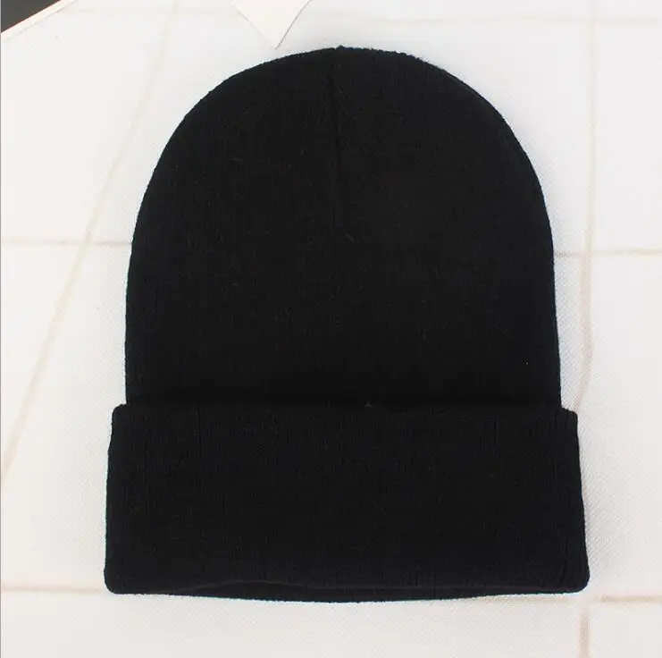 Модные зимние шляпы для женщин Billie Eilish Beanie Hat, однотонная шапочка, зимняя мужская Кепка в стиле хип-хоп, танцевальная уличная Черная шапка - Цвет: Black